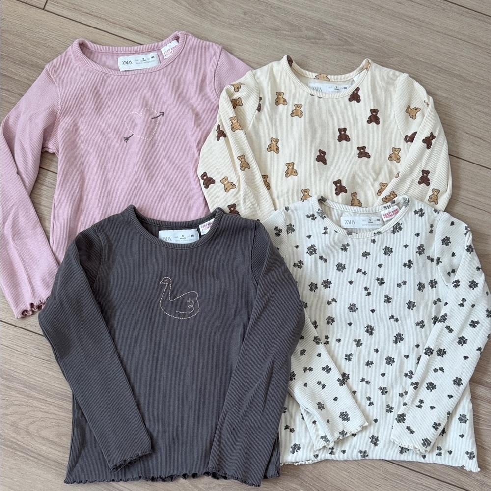 Zara Kids Long Sleeve Shirt bundle - Pink, Cream, Gray, White